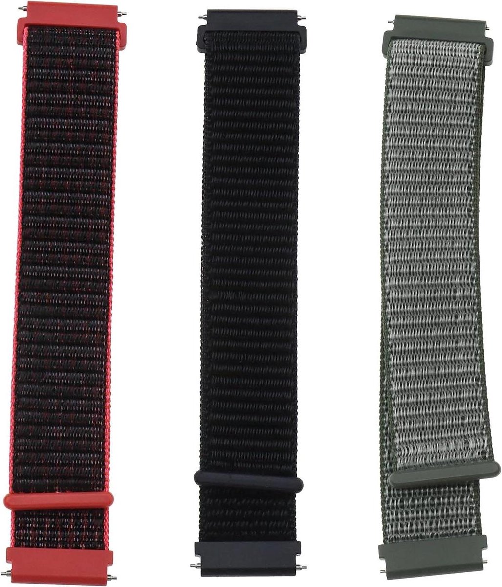 Nordivar - Horlogeband 22mm Nylon - Compatibel met - Huawei GT Samsung Galaxy Active - Vervanging - Loop Zwart Rood - Zwart Koraal Grijs - Zwart Olijf Grijs - Horloge Accessoires - Zwart Rood Zwart