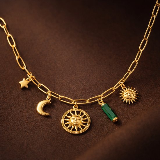 Collier Lundholm Femme Breloques Couleur Or – Bijoux Acier Inoxydable Premium Plaqué Or – Collier à Breloques / Collier Charm (39 cm + chaîne d'extension) My Tovi Collier – Emballage Cadeau Luxe – Cadeau pour Elle