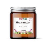 Shea Butter Puur 250ml Glazen Pot - Huid en Haar Butter - Ongeraffineerde en Onbewerkte Sheabutter - Bruin Glazen Pot met Aluminium Dop