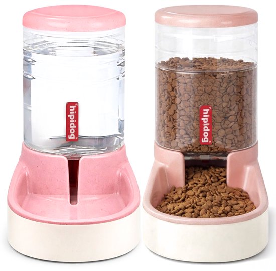 HIPPI DOG® Set de 2 Distributeurs de boissons Alimentation et de nourriture - Rose - 2,1 kg de Alimentation - 3,8 L Water - Mangeoires