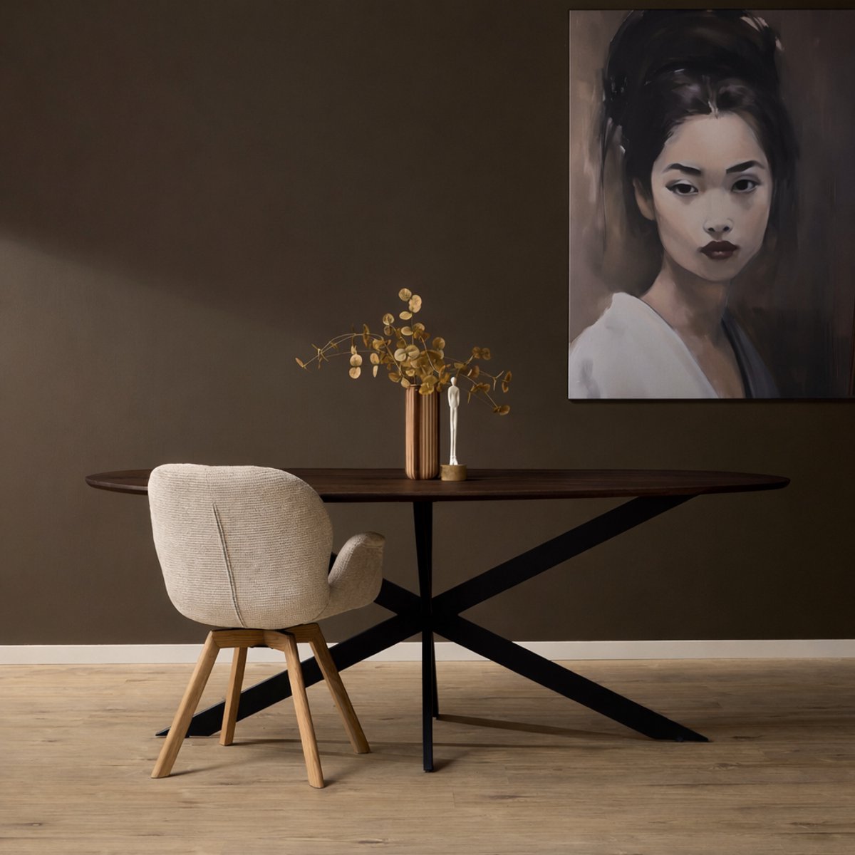 Meubels4nu - Eettafel Eiken Cloud Brown - 180cm - Kiezelvorm - Organische vorm - Bruin Eikenhout - Eetkamertafel - Snelle levering