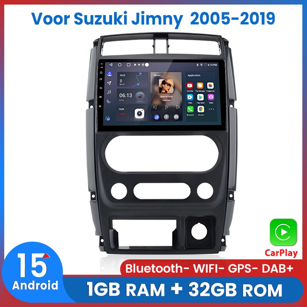 Awesafe Autoradio - Geschikt Voor Suzuki Jimny 2005 t/m 2019 - Apple Carplay & Android Auto - 1GB+32GB - GPS Navigatie RDS - Bluetooth & Wifi - 2006 2007 2008 2009 2010 2011 2012 2013 2014 2015 2016 2017 2018