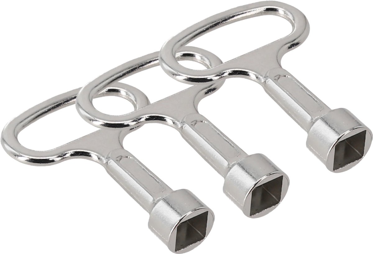 3x Sleutel voor kraan - 8x8 mm- RVS - Vierhoekig - Loodgieter sleutel - Radiator Sleutel -