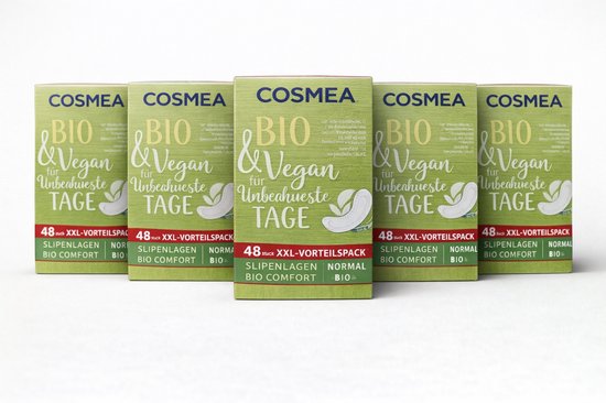 Cosméa® | 5 x 48 protège-slips | ORDINAIRE | 240 pièces | absorbant | coton biologique et végétalien | sans parfum | multipack