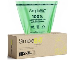 Biozakken 2-3 liter - 250 stuks biologisch afbreekbare afvalzakken - 28 x 29 cm - GFT zakken - 100% composteerbare afvalzakjes - Zakken GFT afval - bio zakjes 3 liter - biozakjes 2 liter