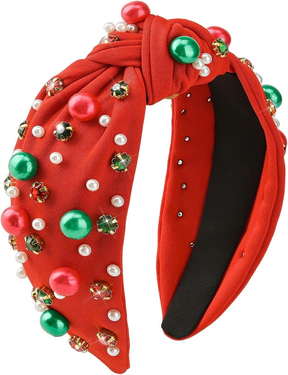 Kerst Hoofdband met Parel - Geknoopt Design voor Meisjes - Haaraccessoires in Rood