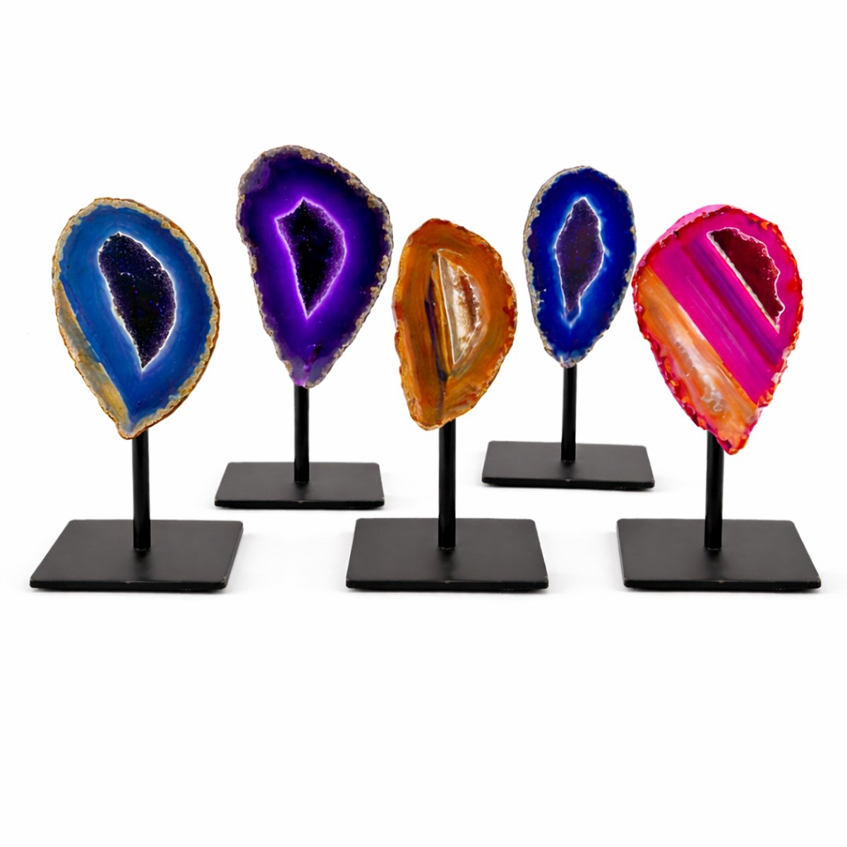 S4H® Gekleurde Agaat op Standaard (13 cm) – Braziliaanse Agaatschijf – Unieke Edelsteen Decoratie | ± 400g