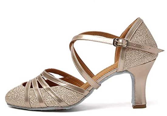 Dames Dansschoenen Latin Salsa Ballroom Lage Hak - Glanzende Gesloten Teen 512 Champagne EU 38