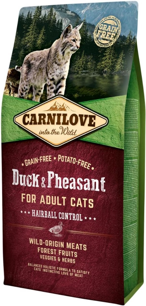 Natuurlijke Kattenvoeding met Kip, Eend en Fazant voor Haarbalcontrole 2kg
