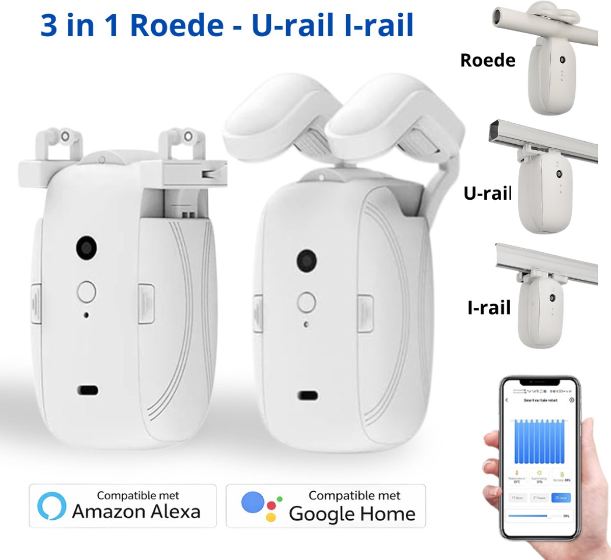 Yemtech® Slimme Gordijnmotor Duopack – Automatisch Gordijn – WiFi met Gateway – Smart Life / Tuya – Geschikt voor U-Rail I-rail & Roede