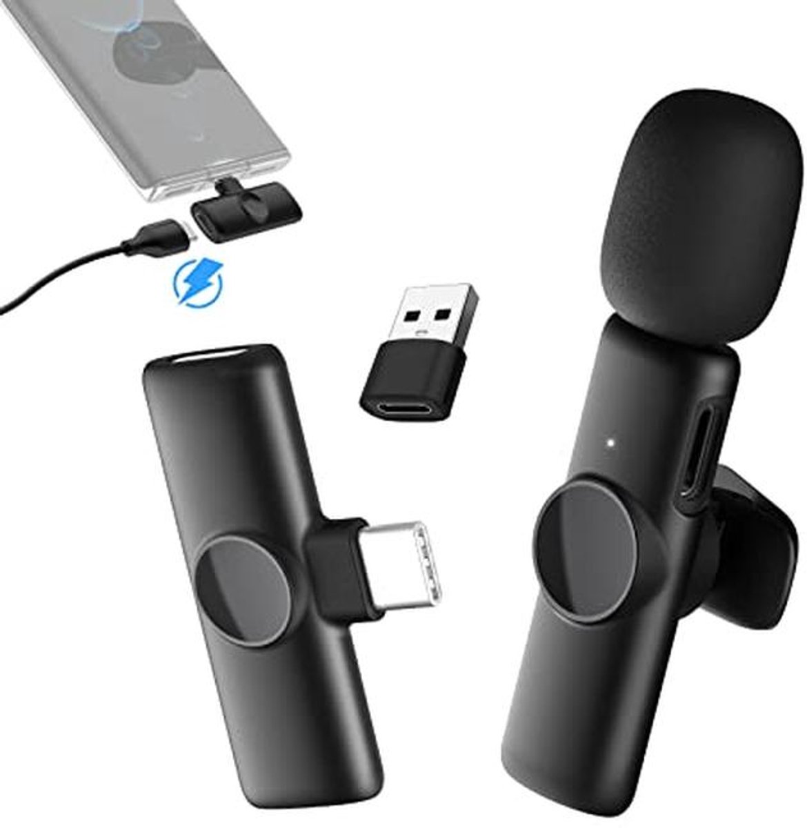Draadloze stropdasmicrofoon met Type C-USB voor Vloggen en Interviews