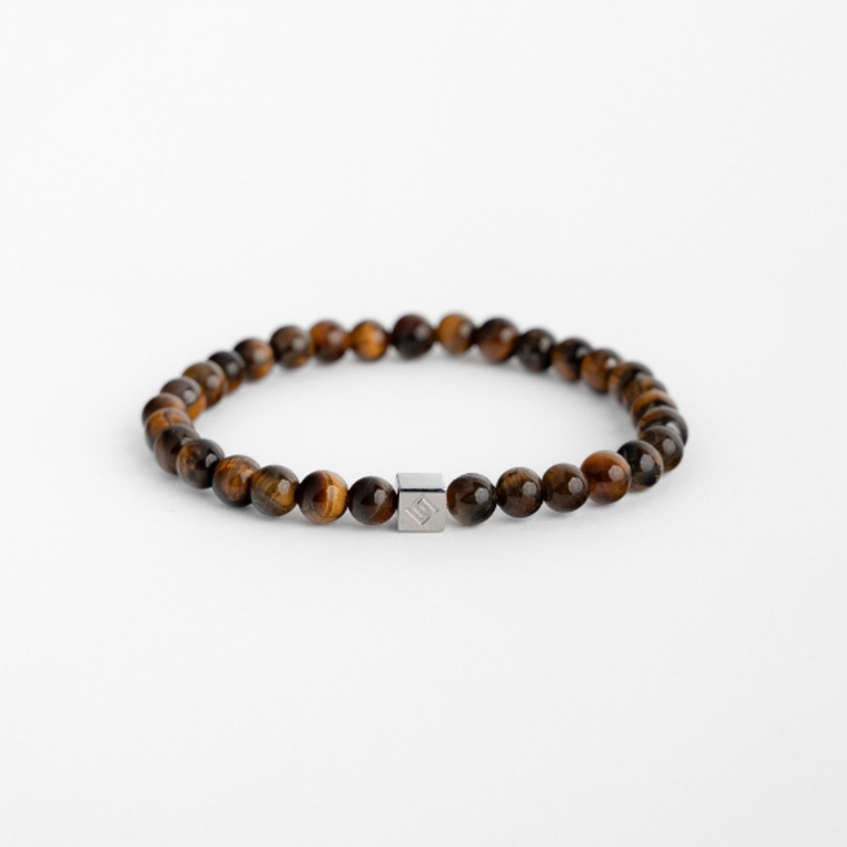 Unreal Elements Tiger Eye Heren Armband Kralen - Natuursteen - 6mm - RVS Bracelet - 19 cm - Bruin - Cadeau voor Mannen
