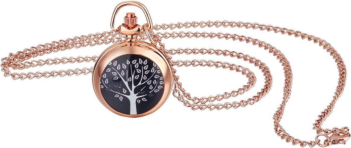 Vintage Verguld Zakhorloge voor Dames - Klassiek Ronde Analoge Quartz Klok met Ketting