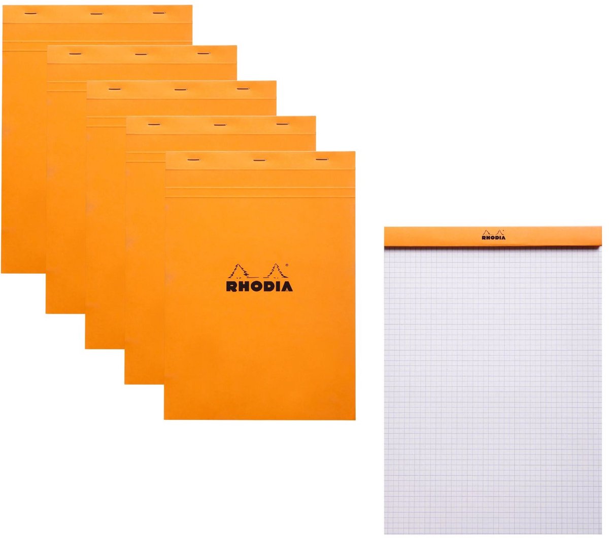 Rhodia Notitieblok - Schrijfblok - N18 - A4 - Geruit - 5x5 - 80g - Oranje - 80 vel - 5 stuks