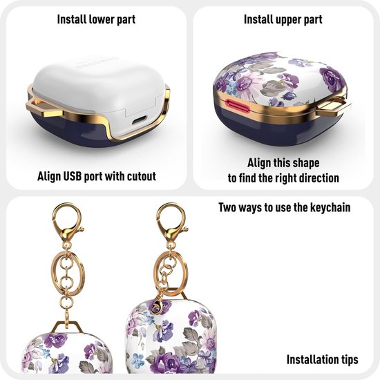 DiyGody Beschermhoes compatibel met Airpods Pro/Pro van de 2e generatie, met sleutelhanger, witte cameliabloesem voor vrouwen, TPU-beschermhoes, stofdicht, krasbestendig, schokbestendig