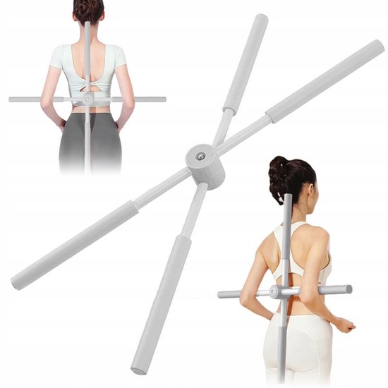 Bâton de yoga - Correcteur de posture - Barre de correction posturale – Accessoire de yoga - 77 cm & Pliable - Avec poignées en mousse - Pour les épaules et le dos - Pour la maison et la salle de gym - Gris
