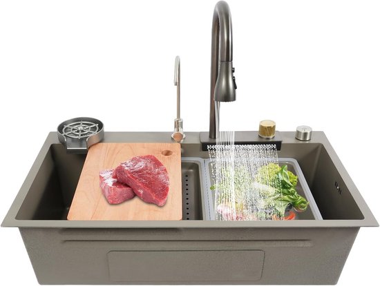 ML-Design spoelbak RVS 80x46 cm antraciet, multifunctionele keuken spoelbak rechthoekig