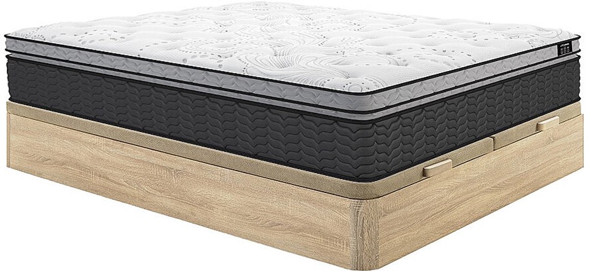 Vente-unique Set 180 x 200 cm bedbodem met opbergruimte lichte houtlook + hybride matras met pocketveren en ingebouwde tophybride matras dikte 30 cm - GAMIANI van YSMÉE