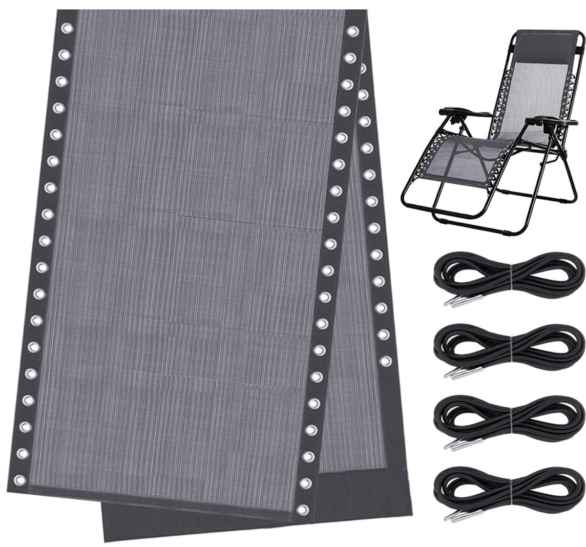 Vervangende doek voor Zero Gravity stoel, 158x42,5 cm, opvouwbare fauteuilstof, grijze stoelen, zachte doek met 4 vervangende snoeren voor patio, buitenbad