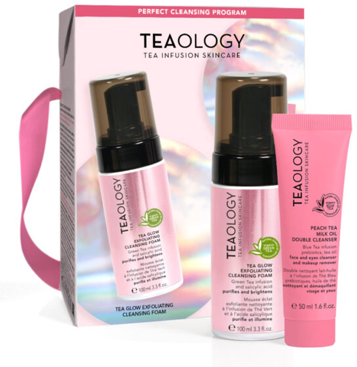 Teaology Cleansing Kit - Tea Glow Foam + Peach Tea Milk Oil – Luxe Dubbele Reinigingsset – Verwijdert Make-up & Onzuiverheden – Hydraterend & Verhelderend – Voor Alle Huidtypes – Clean Beauty – Cadeautip voor Skincare Liefhebbers