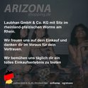 Promotionele afbeelding met tekst over "ARIZONA shopping.de" en Laubhan GmbH.