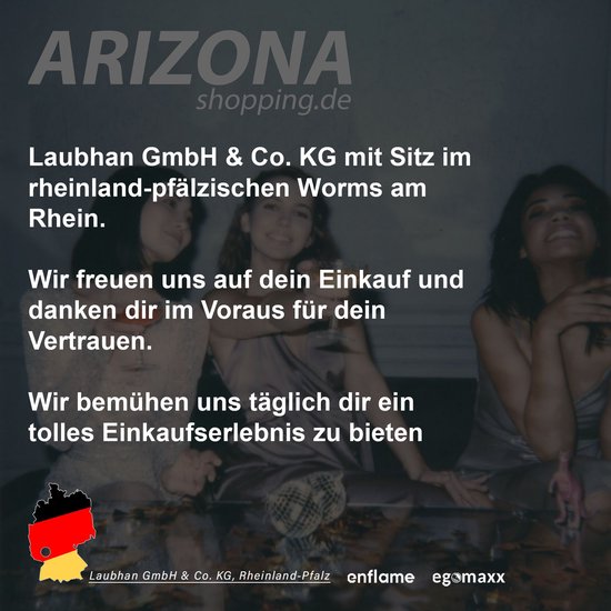 Promotionele afbeelding met tekst over "ARIZONA shopping.de" en Laubhan GmbH.