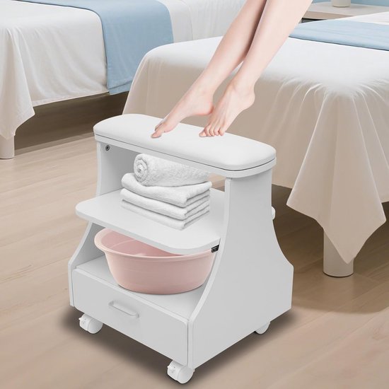 Voetsteun, pedicure, voetenrust, make-upkruk, voetbad, manicure meubels, trolley voor voetenbad, kruk met wielen, thuis, salon, 52 x 41 x 55 cm, beensteun, voetverzorging Voetsteun, pedicure, voetenrust, make-upkruk, voetbad, manicure meubels, trolley voor voetenbad, kruk met wielen, thuis, salon, 52 x 41 x 55 cm, beensteun, voetverzorging