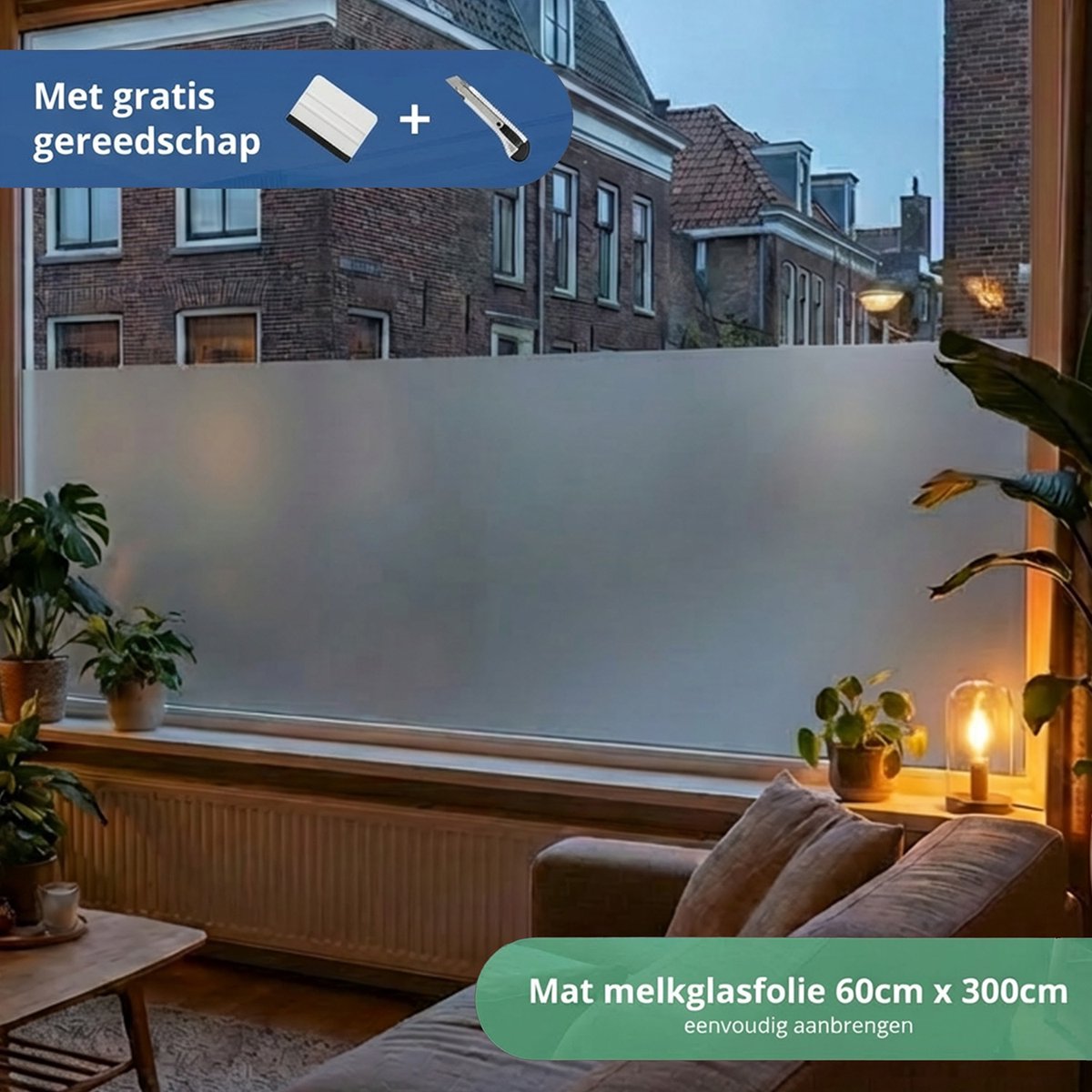 HR++ Raamfolie anti-inkijk 60cm x 300cm zelfklevend - Met GRATIS gereedschap - Mat melkglas privacyfolie geschikt voor HR++