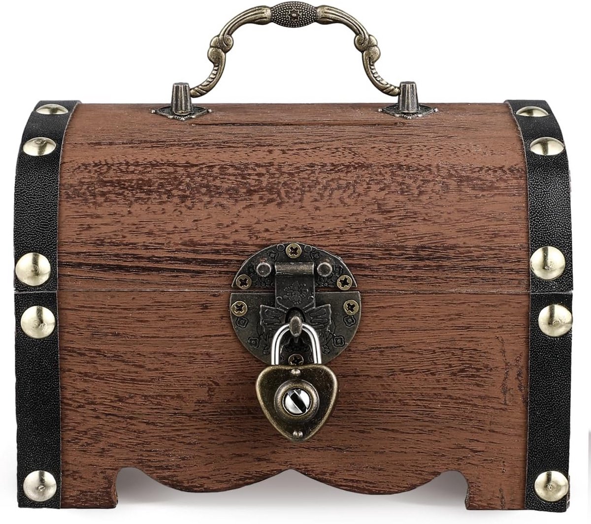 Vintage Houten Schatkist met Slot voor Munten en Waardevolle Spullen