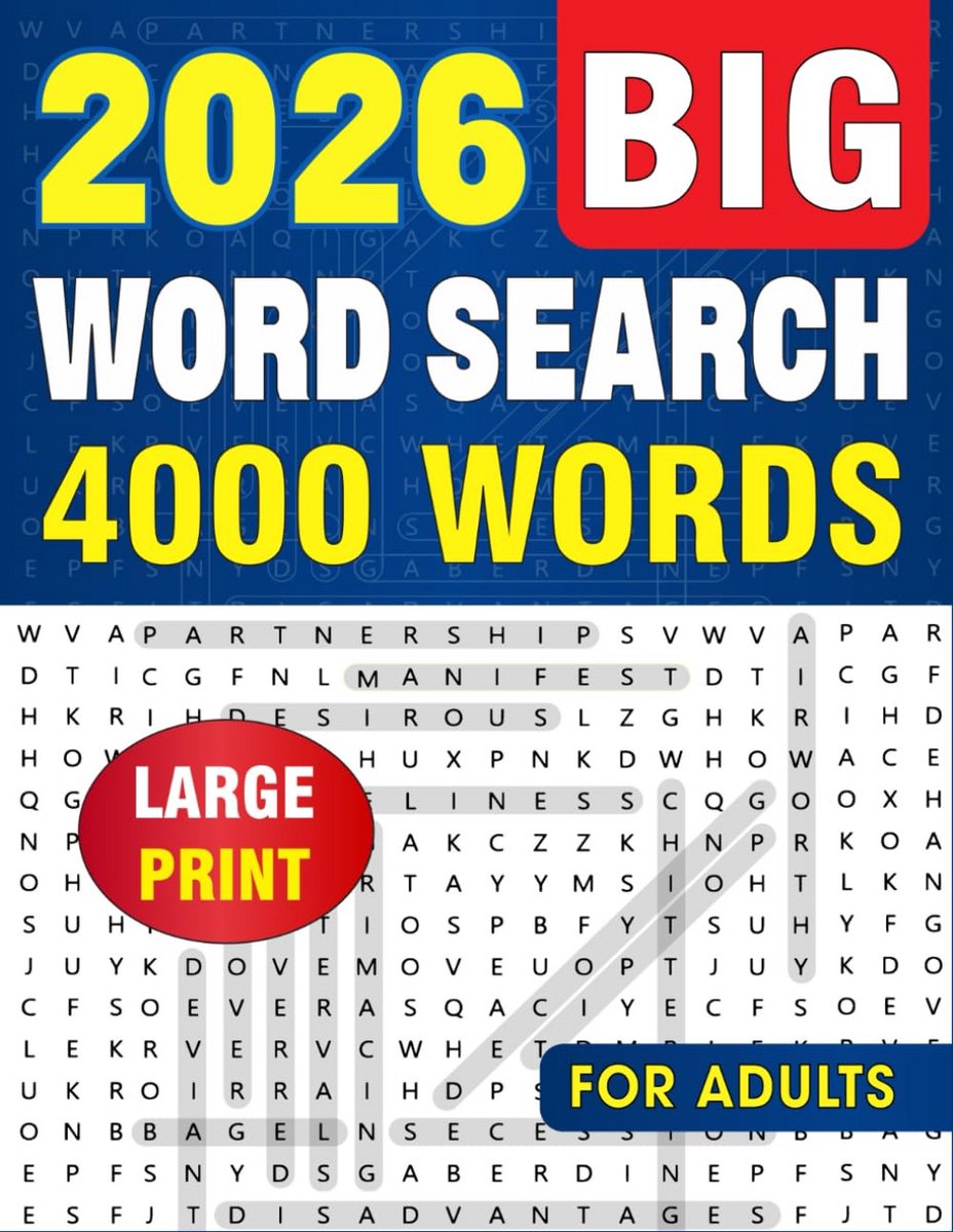 Groot Zoekwoord Puzzelboek voor Volwassenen en Senioren - 4000 Woorden, Groot Lettertype, Ontspanning & Hersenactiviteit