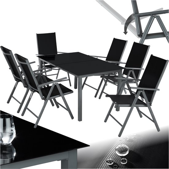 Ensemble de jardin TecTake 6 + 1, structure en aluminium 6 chaises et 1 table - gris foncé - 402166