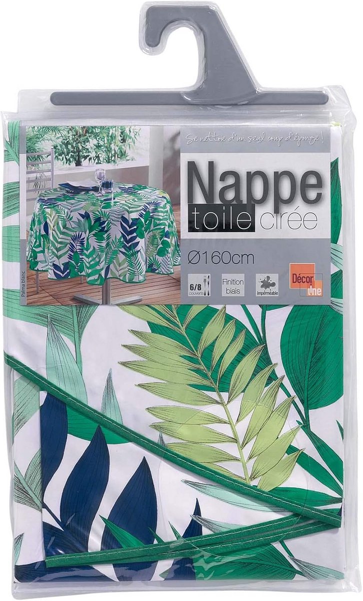 Rond Tafelkleed 160 cm PVC Bedrukt Palma Wit - Afwasbaar en Gripvast