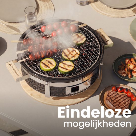 KitchenBrothers Kamado Hibachi Grill - BPA en PFAS Vrij - Houtskool Barbecue - Shichirin Tafelgrill - Ronde BBQ - Keramische Barbecue - Zwart van Merkloos — afbeelding 5