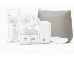 Philips Avent dubbele elektrische borstkolf, ziekenhuissterkte en oplaadbare motor, geïnspireerd op de natuurlijke zuigreflex van baby's, reistasje, model SCF398/31 - 31 stuks