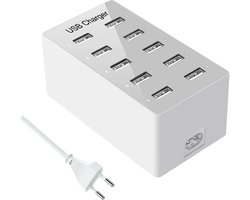Meervoudige USB-oplader, 10 poorten USB-laadstation, USB-wandlader, desktop-USB-oplader, intelligente USB-poort geschikt voor iPhone 12/13/14/Samsung galaxy S22/S23 Ultra/Z Flod/Z Flip/Google/Xiaomi/iPad/iPod
