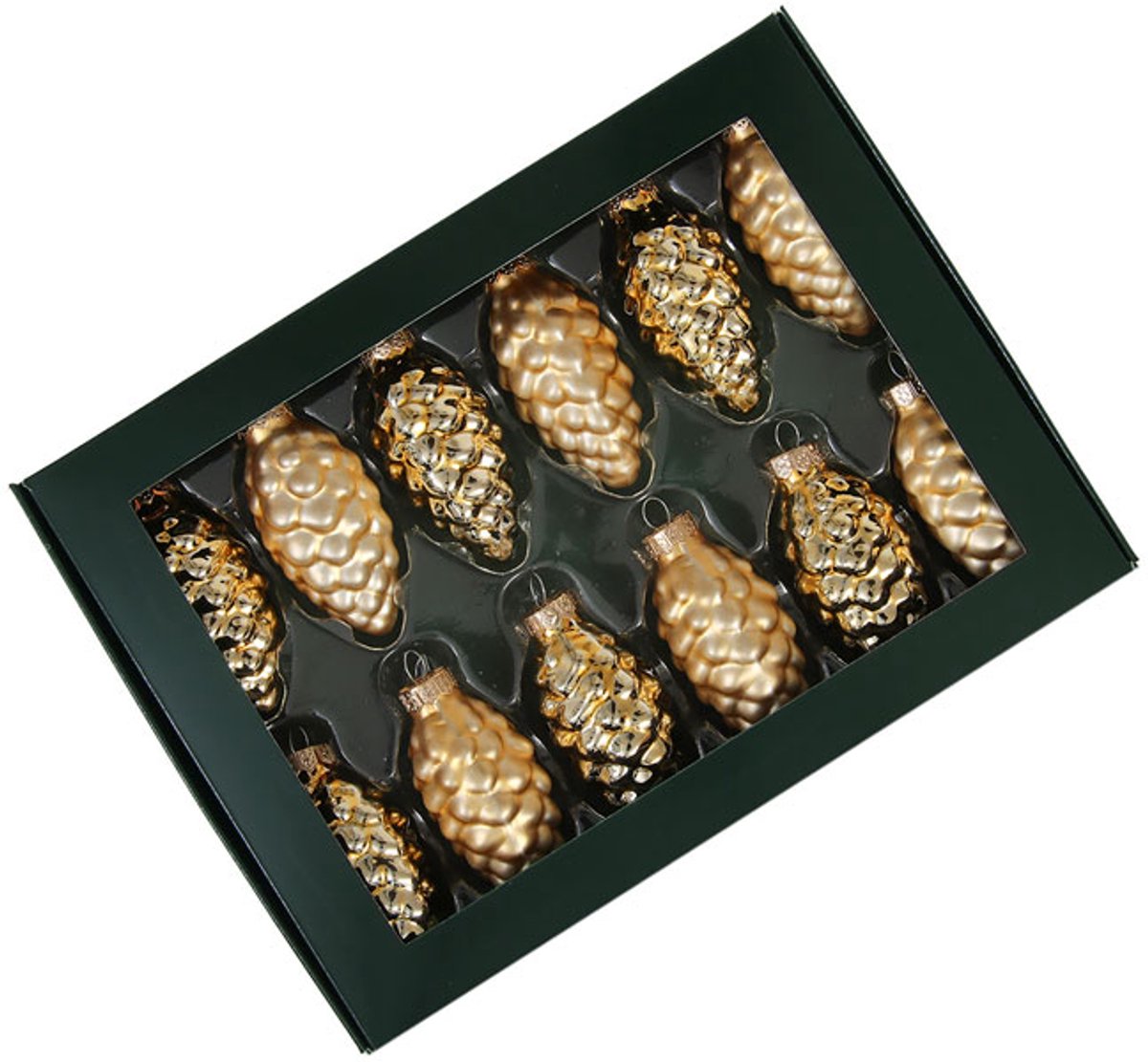 Dennenappels glas goud 60 mm - 12 stuks
