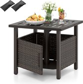 COSTWAY Bijzettafel voor buiten, weerbestendig, rotan tuintafel met paraplugat, kleine balkontafel, koffietafel voor tuin, balkon, terras, 55,5 x 55,5 x 47,5 cm