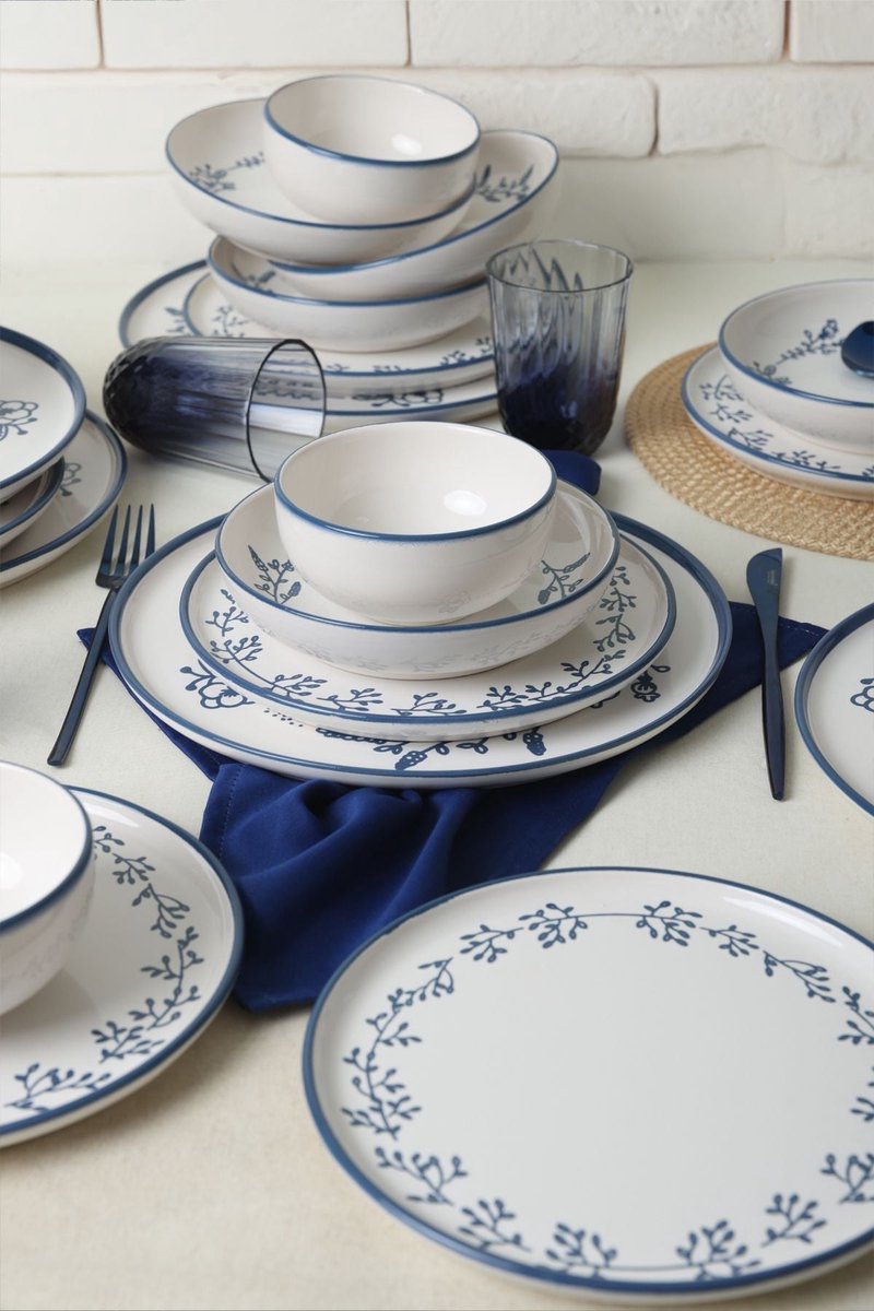 Keramika Serviesset - Blue Bloom - 24 delig - 6 persoons - Stoneware