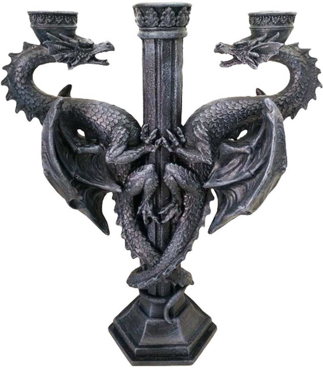 Unyqoos Imposante kandelaar met drakenmotief voor sfeervolle decoratie Zwart