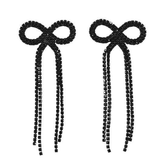 Nœud / Bow Strass Boucles d'oreilles - Zwart | 8,7 x 3,8 cm | Mode Favorite