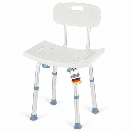 FLOORDIREKT Douchekruk Jonah - In Hoogte Verstelbaar Met Rugleuning - Ergonomische Badstoel - Voor Bad & Douche - Anti-Slip & Stabiel - Belastbaar tot 150 kg