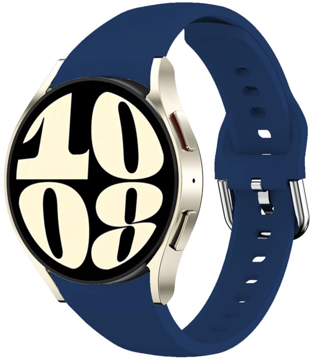 Siliconen bandje - geschikt voor Samsung Galaxy Watch 7 (40 & 44mm) / Watch 6 (Classic) / Watch 5 (Pro) / Watch 4 (Classic) / Watch FE - smal met gespsluiting - donkerblauw