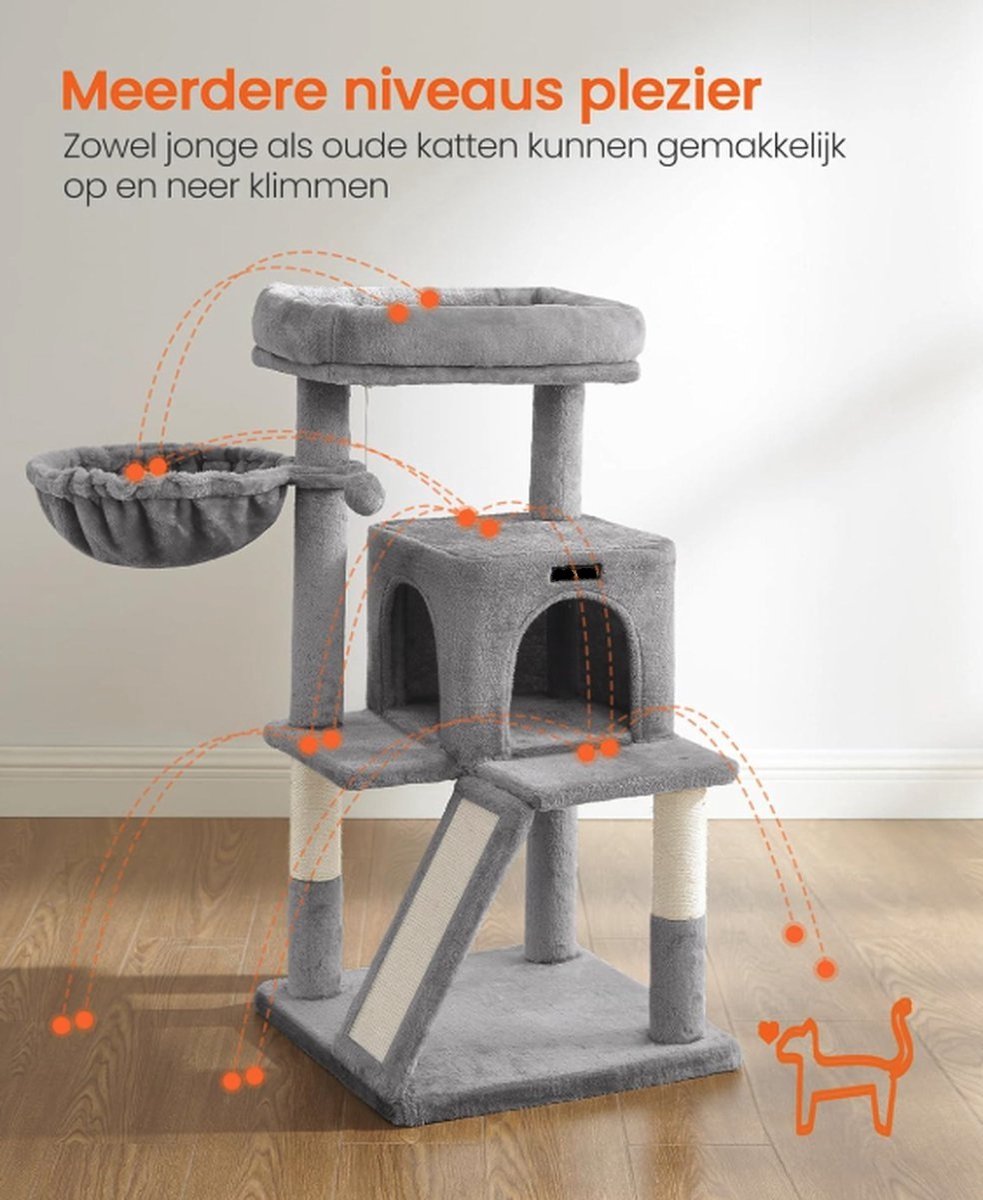 Krabpaal – Kattenhuis & Kattenmand – Kattenboom 96 cm Hoog – Grijs – Duurzaam & Stabiel - 48 x 48 cm – foto 5
