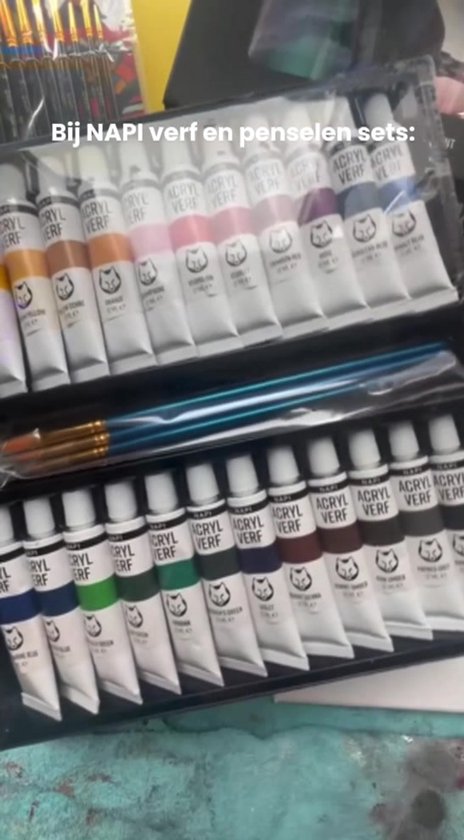 NAPI Acrylverf 24 Kleuren + 3 Penselen - Klaar voor Gebruik - Inclusief Kleurencirkel - Hobbyverf Set - Schilderen Acryl Verf - 24 Tubes