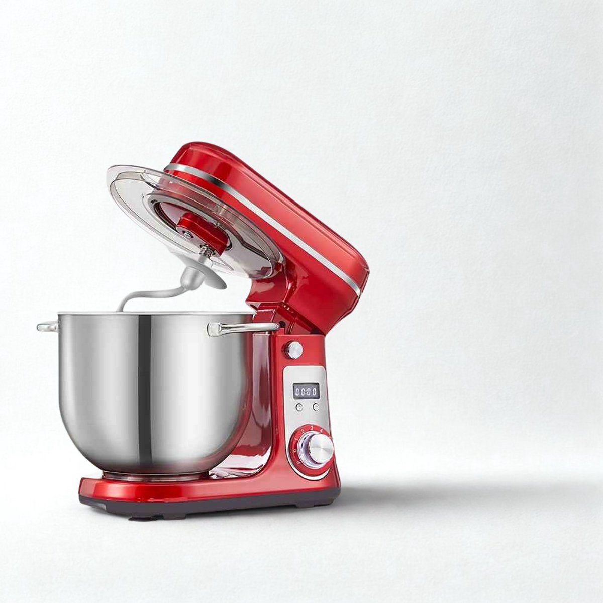 De Warenloods - Mixer - Keukenmachine - Keukenmixer Met Mengkom - 1200W - RVS Mengkom 6 Liter - 6 Standen - Mixer met Garde, Deeghaak en Menghaak - Rood