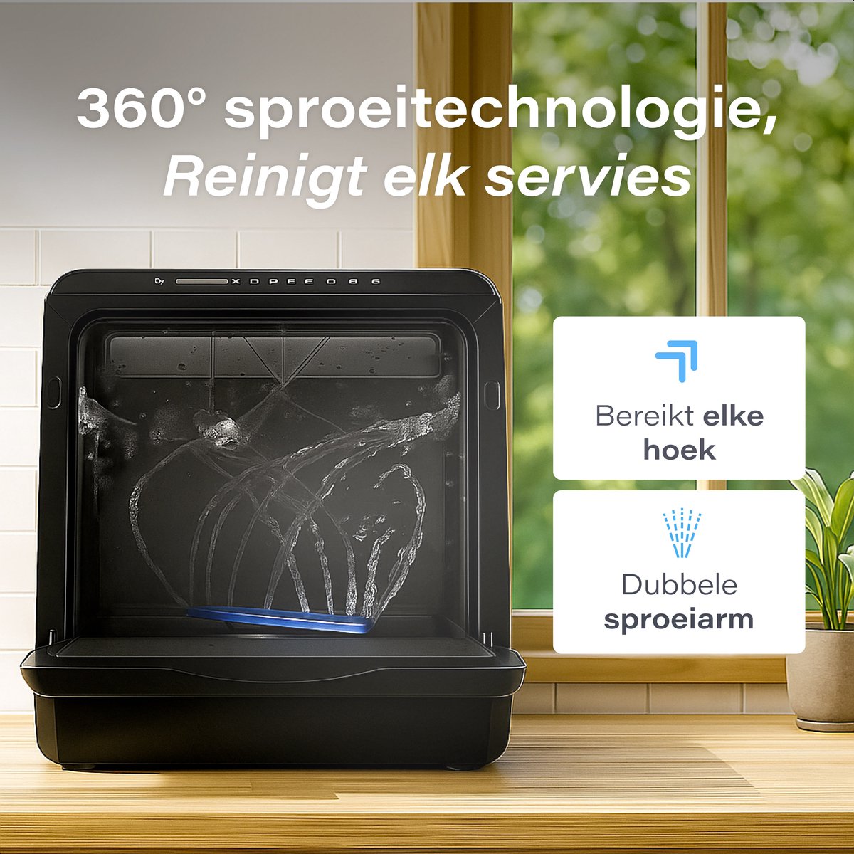 Skoov Mini Vaatwasser met waterreservoir PRO - 3 couverts - 6 wasprogramma's - Kleine smalle vrijstaande afwasmachine - Camping - Zwart — afbeelding 4
