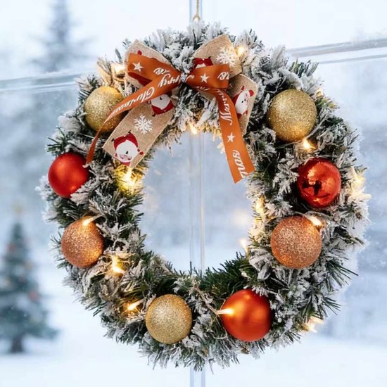 Couronne De Noël (30 Cm) Guirlande De Noël, Décoration, Avec LED, Nœud