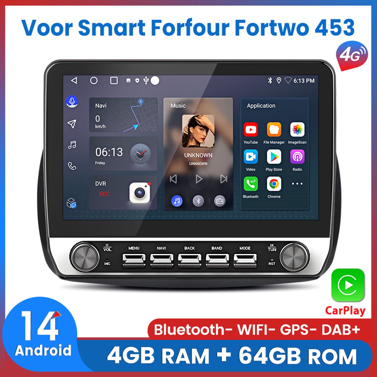 Awesafe 4+64GB V1PRO Autoradio - Geschikt Voor Mercedes Smart Forfour Fortwo 453 2015 t/m 2022 - 10.1 Inch IPS TouchScreen Radio Scherm - Draadloos Apple Carplay & Android auto - GPS Navigatie 4G WIFI - Bluetooth & Wifi - 8 Kern (Core)