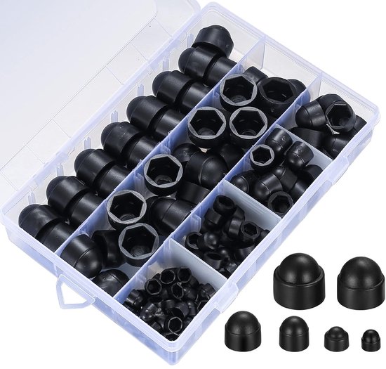 145 Stuks Schroef Afdekkappen Set - Zeskantige Kunststof Doppen M4 Tot M12, Zwart