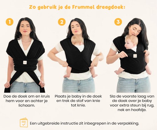Frummel Baby Draagdoek Zwart - Draagzak - Baby Wrap - Baby carrier - Draagdoek geweven - Baby 0-36 maanden - Newborn van Merkloos — afbeelding 4